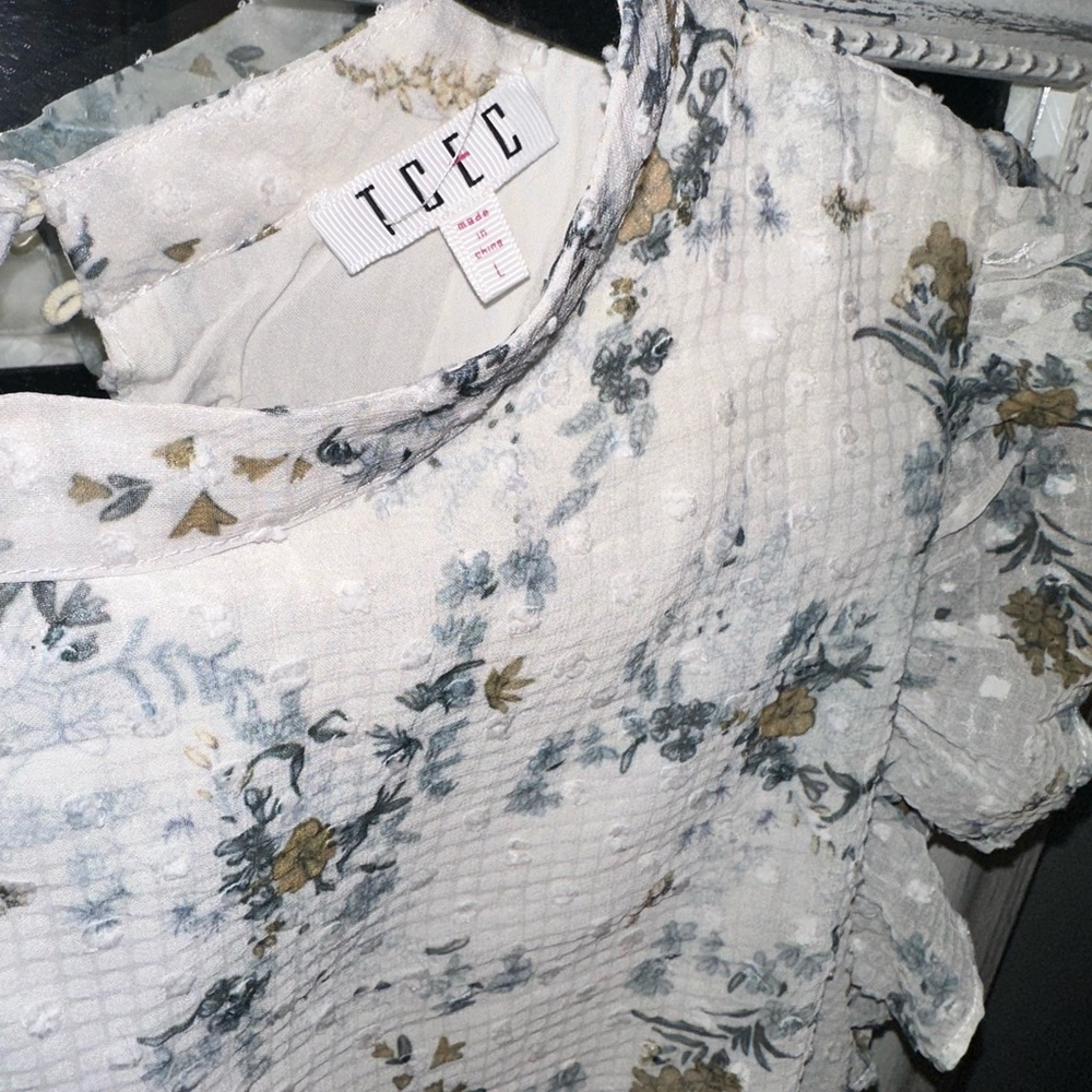 TCEC Floral Ruffle Dress Size L | Romantic Swiss Dot Mini - Picture 3 of 5